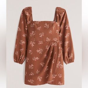 Abercrombie and Fitch Brown Floral Long Sleeve Draped Skirt Mini Dress